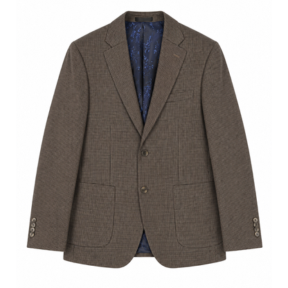 Men's Brown Micro Check Two-Button Blazer