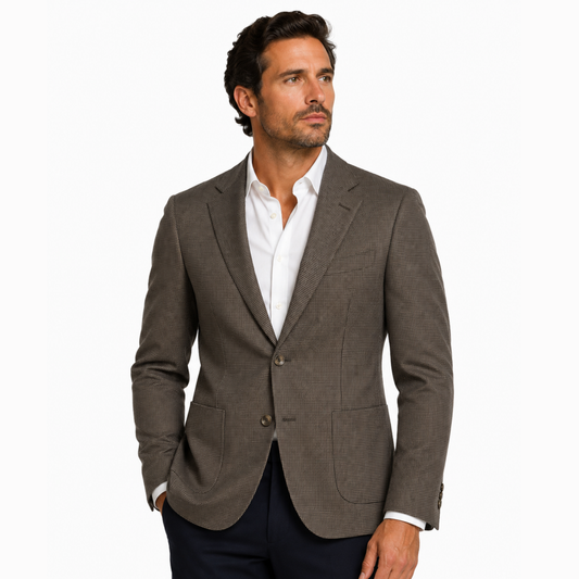 Men's Brown Micro Check Two-Button Blazer