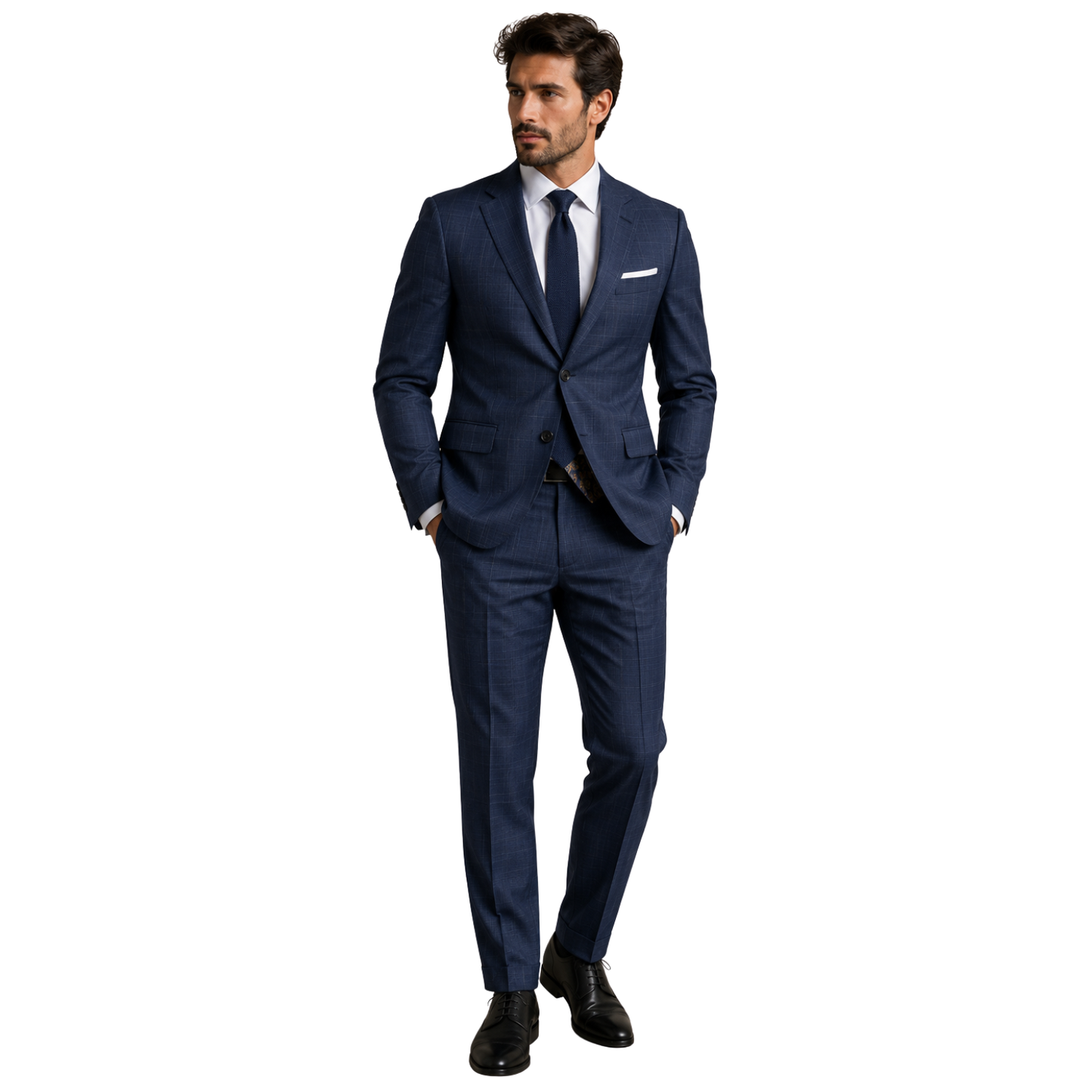 Men's Blue Windowpane Two-Piece Business Suit