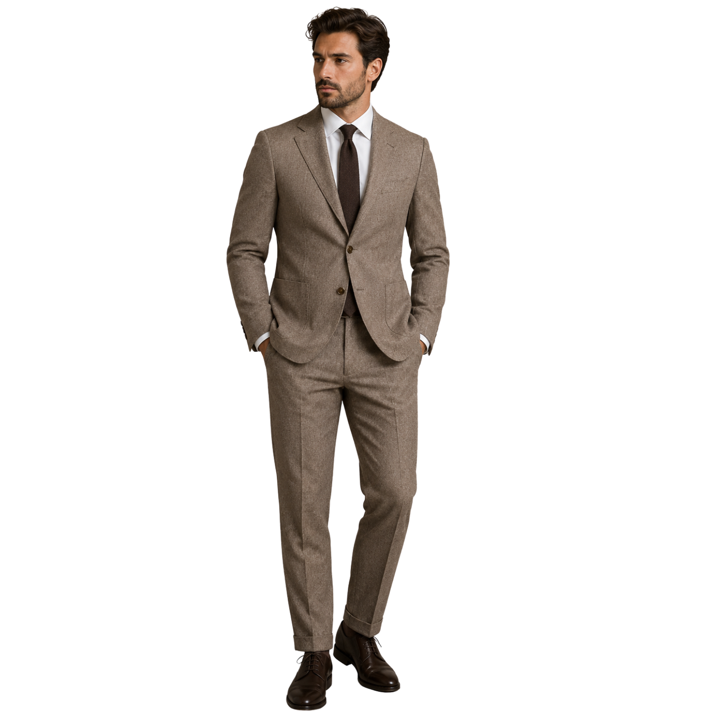 Men's Taupe Brown Two-Piece Tailored Suit