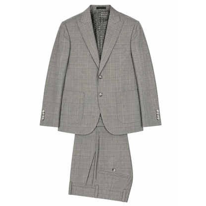 Men's Light Gray Windowpane Plaid Two-Piece Suit