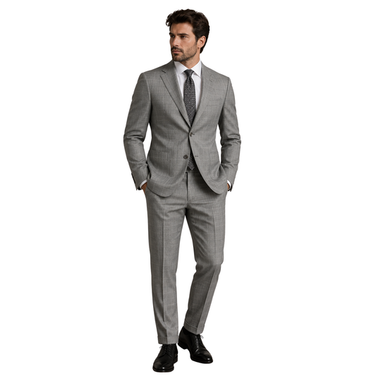 Men's Light Gray Windowpane Plaid Two-Piece Suit