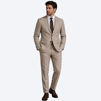 Men's Beige Plaid Two-Piece Suit