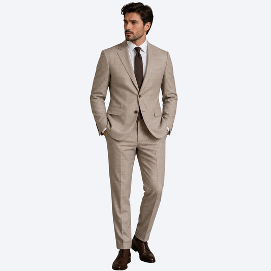 Men's Beige Plaid Two-Piece Suit