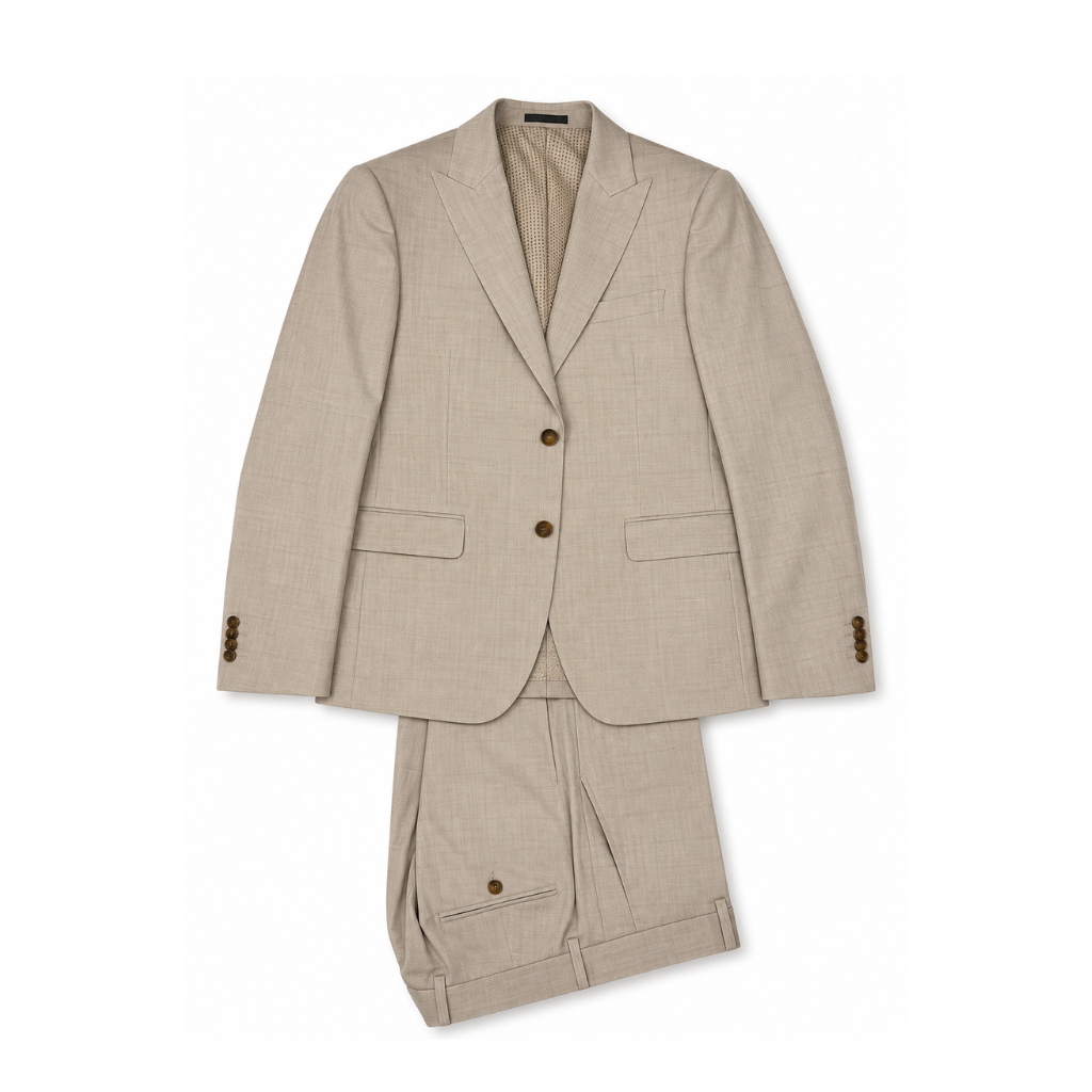 Men's Beige Plaid Two-Piece Suit