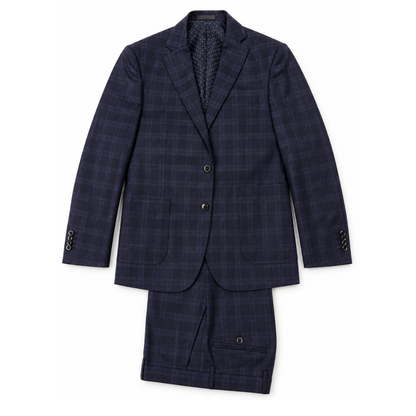 Men's Navy Blue Windowpane Check Two-Piece Suit