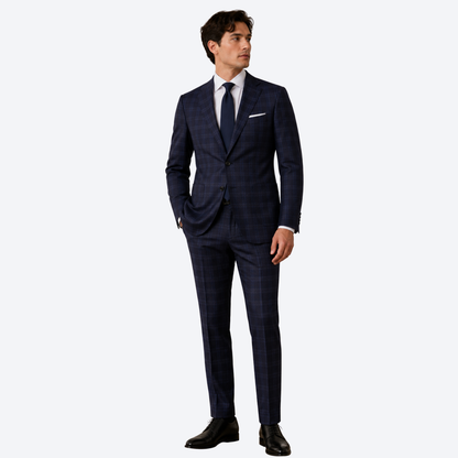 Men's Navy Blue Windowpane Check Two-Piece Suit