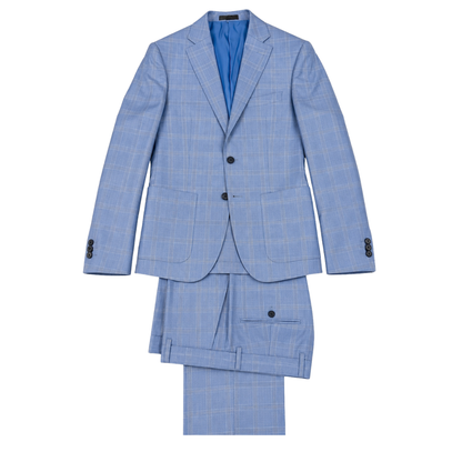 Men's Light Blue Windowpane Check Two-Piece Suit