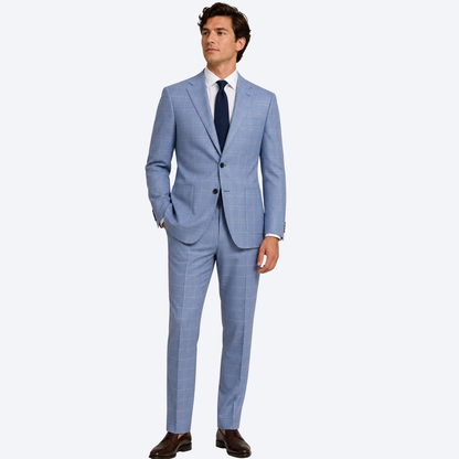 Men's Light Blue Windowpane Check Two-Piece Suit