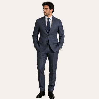 Men's Blue Glen Plaid Two-Button Tailored Suit