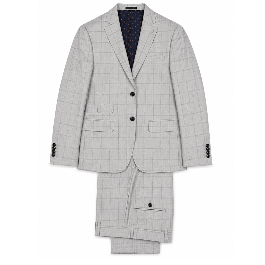 Men's Light Gray Windowpane Check Two-Button Tailored Suit