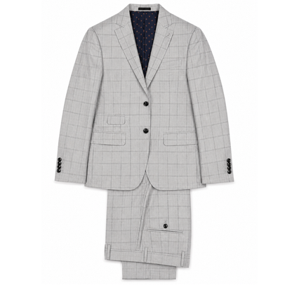 Men's Light Gray Windowpane Check Two-Button Tailored Suit