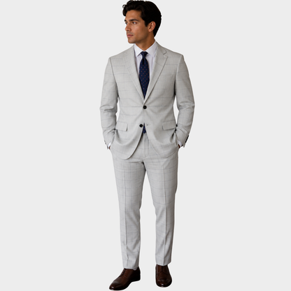 Men's Light Gray Windowpane Check Two-Button Tailored Suit