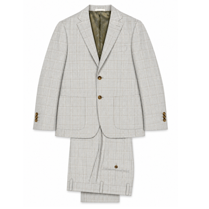 Men's Beige Windowpane Plaid Two-Button Tailored Suit