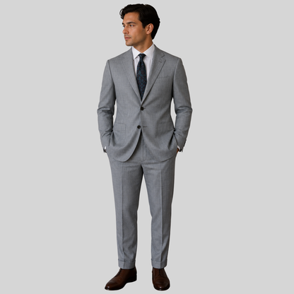 Men's Light Gray Textured Two-Button Tailored Suit