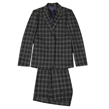 Men's Grey Plaid 2-Piece Slim Fit Business & Wedding Suit