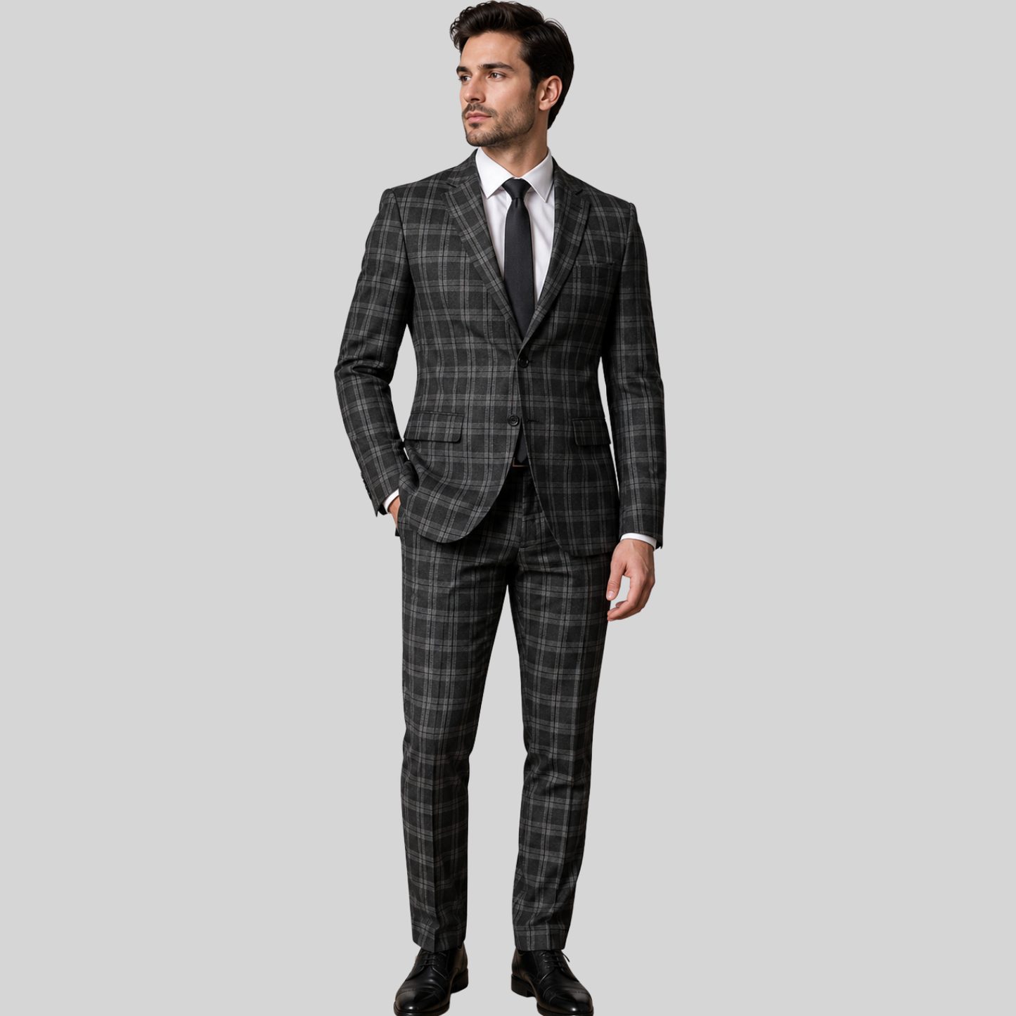 Men's Grey Plaid 2-Piece Slim Fit Business & Wedding Suit