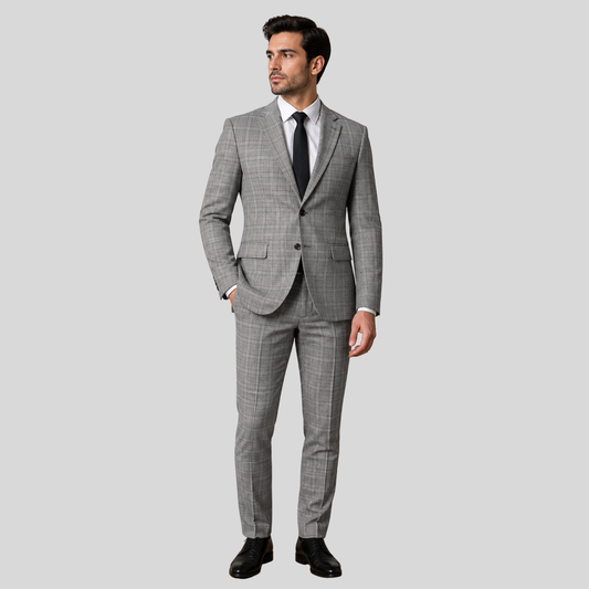 Men's Light Grey Glen Plaid 2-Piece Slim Fit Suit