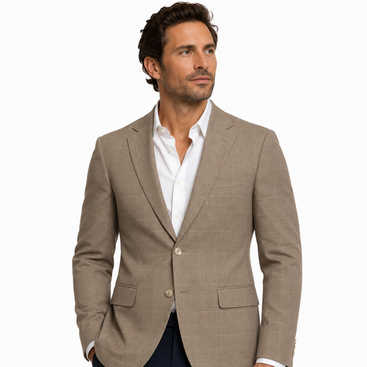 Men's Taupe Glen Plaid Two-Button Blazer