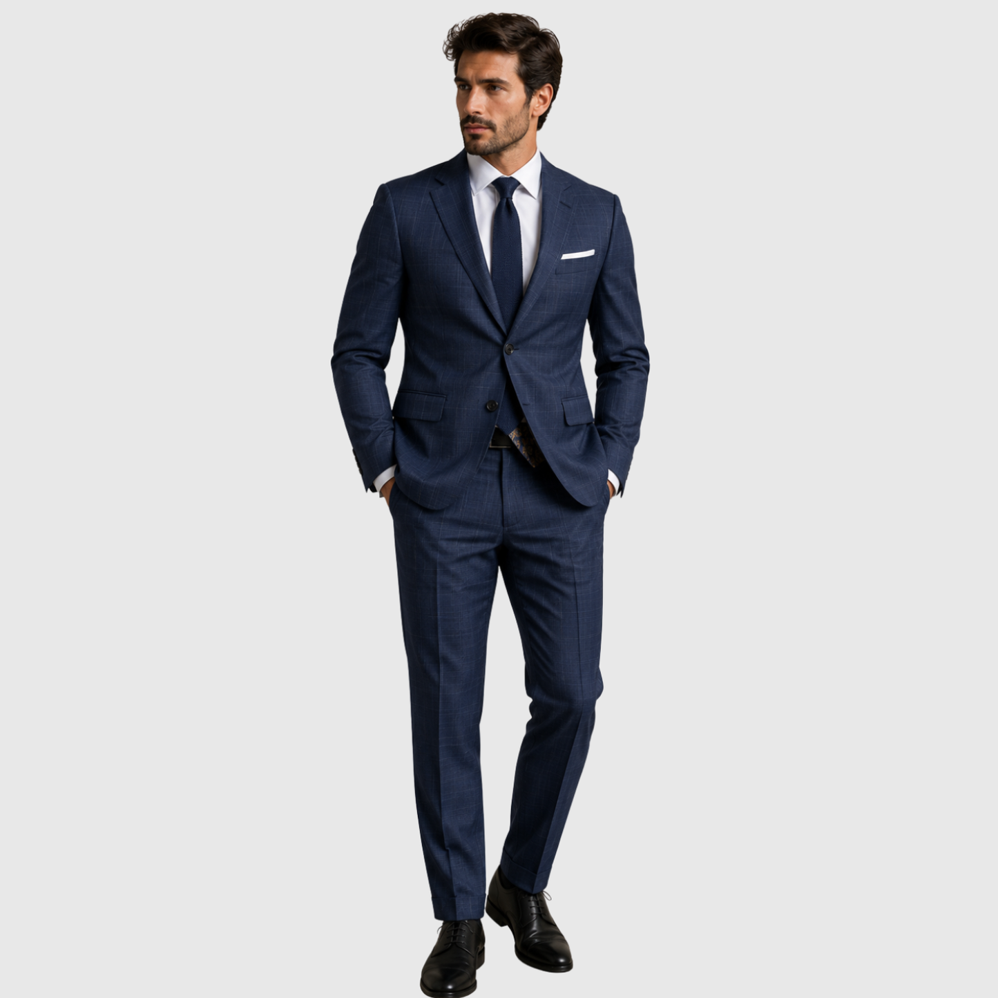 Men's Blue Windowpane Two-Piece Business Suit