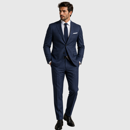 Men's Blue Windowpane Two-Piece Business Suit