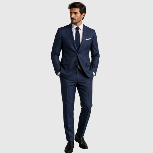 Men's Blue Windowpane Two-Piece Business Suit