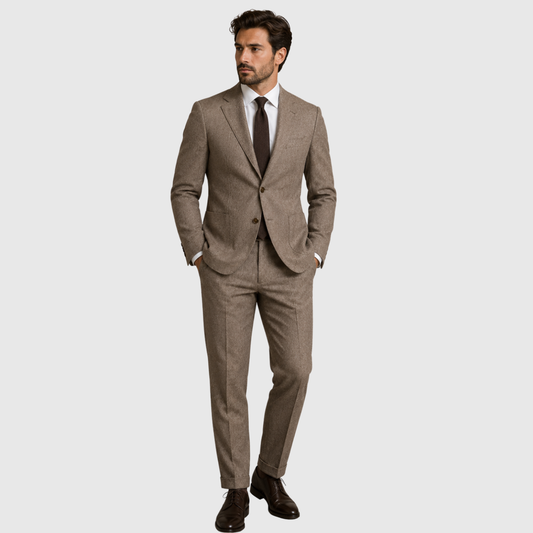 Men's Taupe Brown Two-Piece Tailored Suit