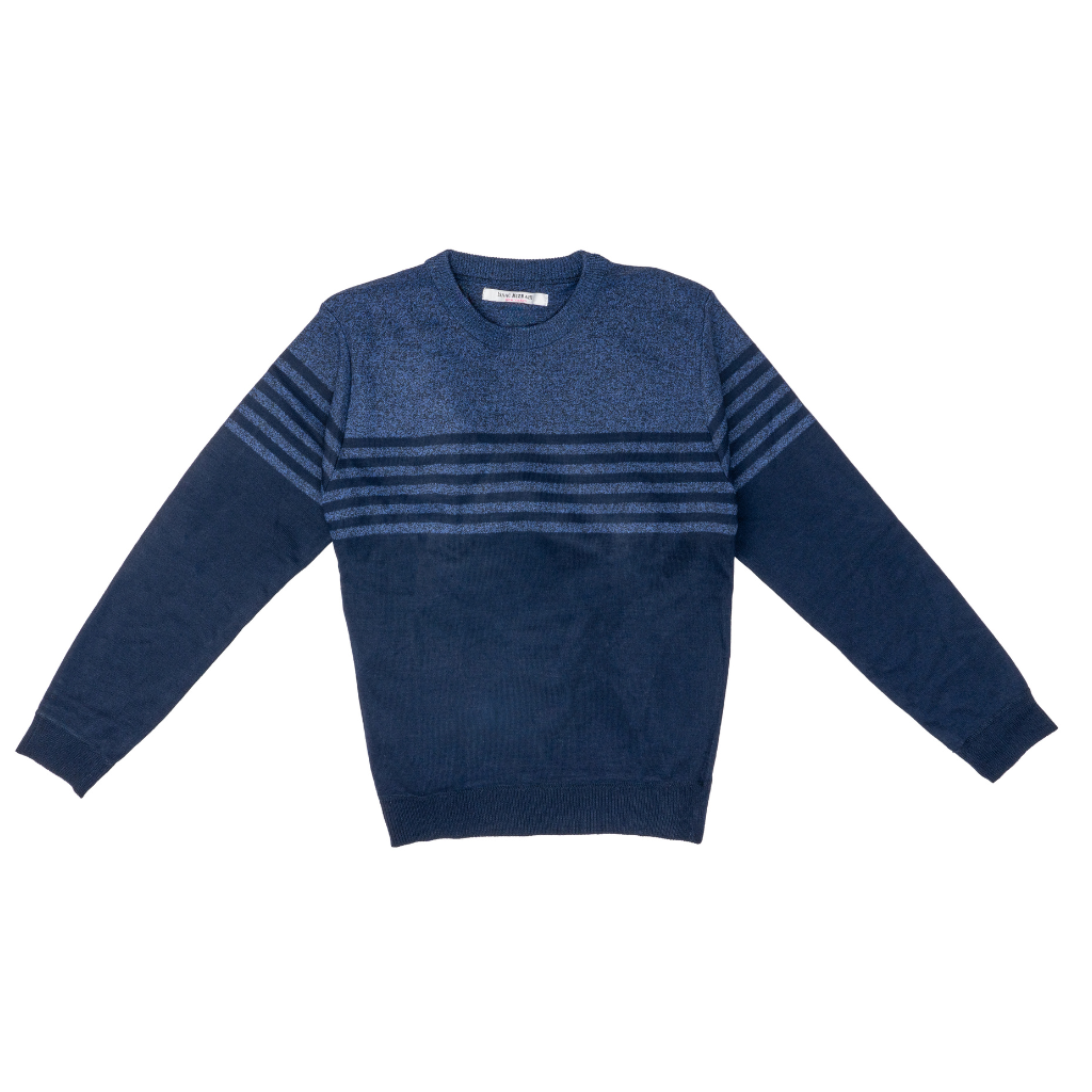 Boys Navy Blue Striped Crew Neck Sweater