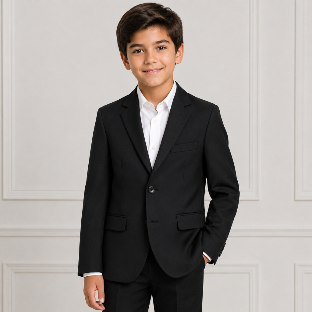 Boys Classic Black Two-Button Blazer – Formal Dress Suit Jacket