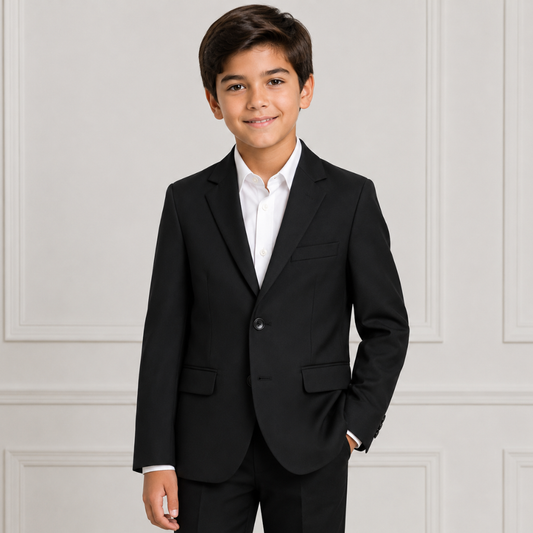 Boys Classic Black Two-Button Blazer – Formal Dress Suit Jacket
