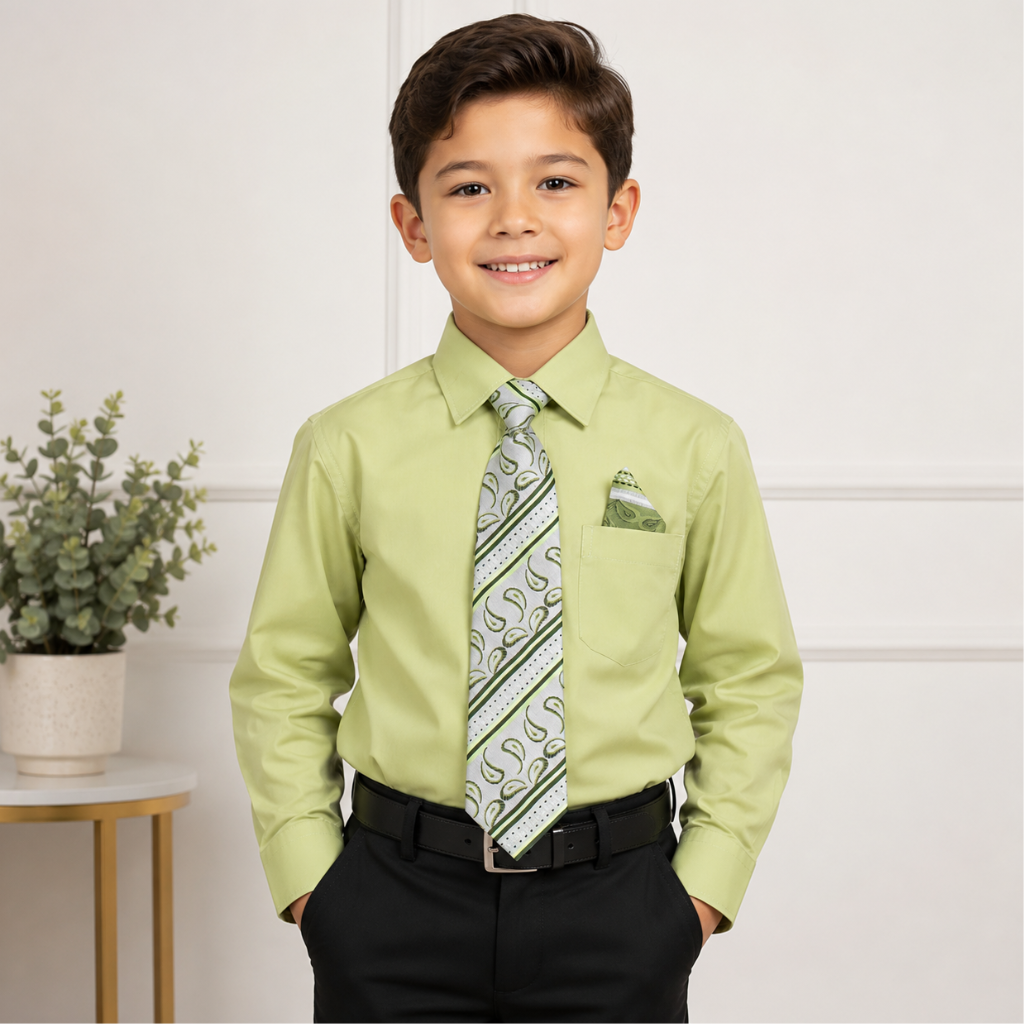 Boys' Pistachio Dress Shirt & Paisley Tie Set