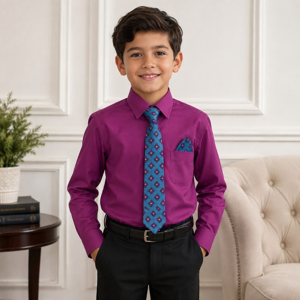 Boys' Raisin Dress Shirt & Patterned Tie Set