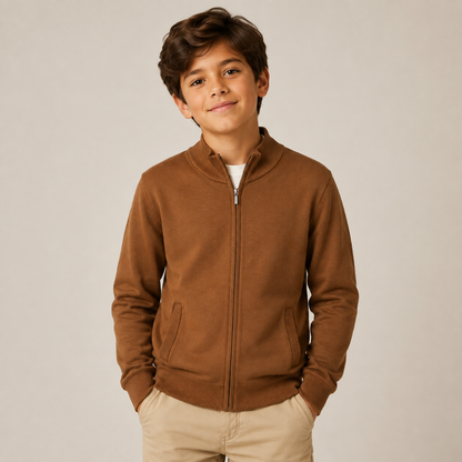 Boys Solid Full Zipper Sweater