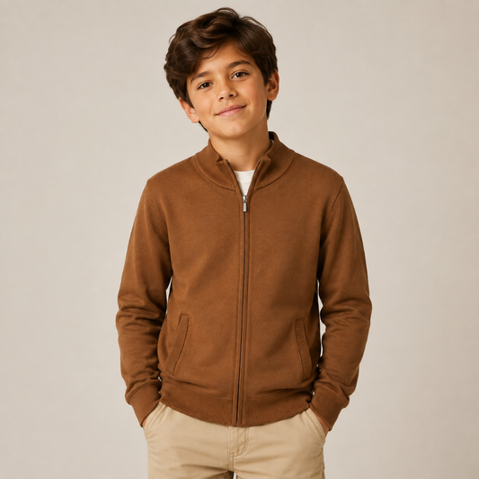 Boys Solid Full Zipper Sweater