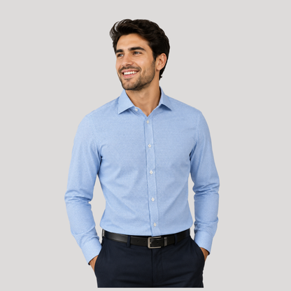 Men's Light Blue Micro-Print Long Sleeve Dress Shirt