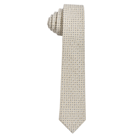 Boys Beige Geometric Pattern Tie with Blue Accents
