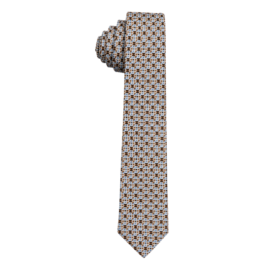 Boys Brown & Light Blue Geometric Pattern Tie