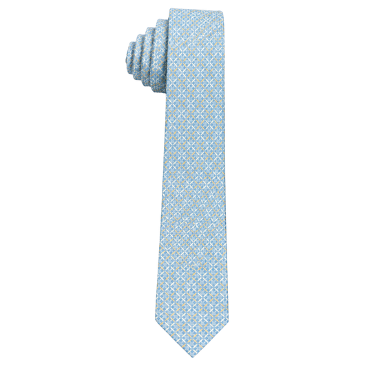 Boys Light Blue Geometric Lattice Pattern Tie with Gold Accents