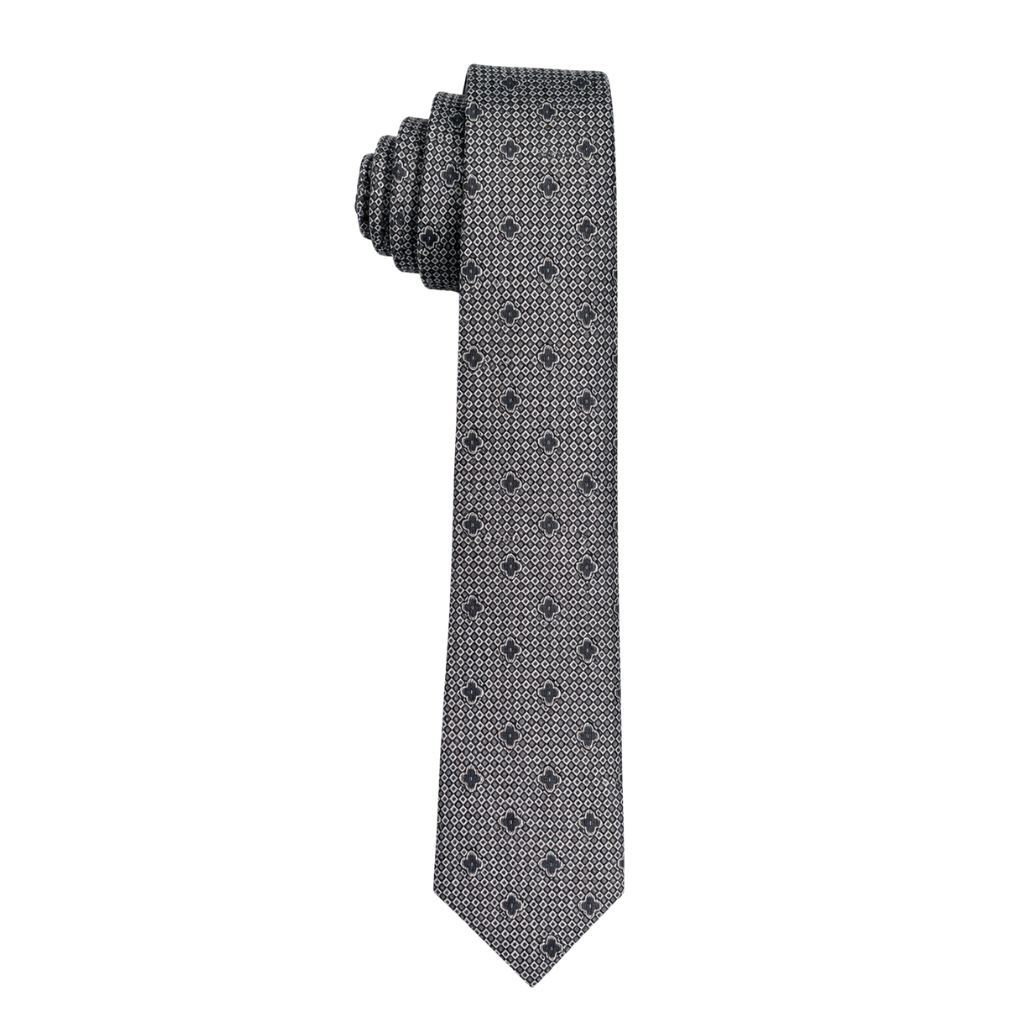 Black & Silver Geometric Medallion Pattern Men’s Tie