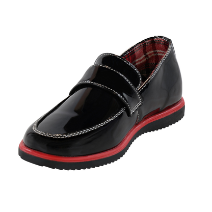 Boys’ Black Patent Slip-On Dress Loafers with Red Sole