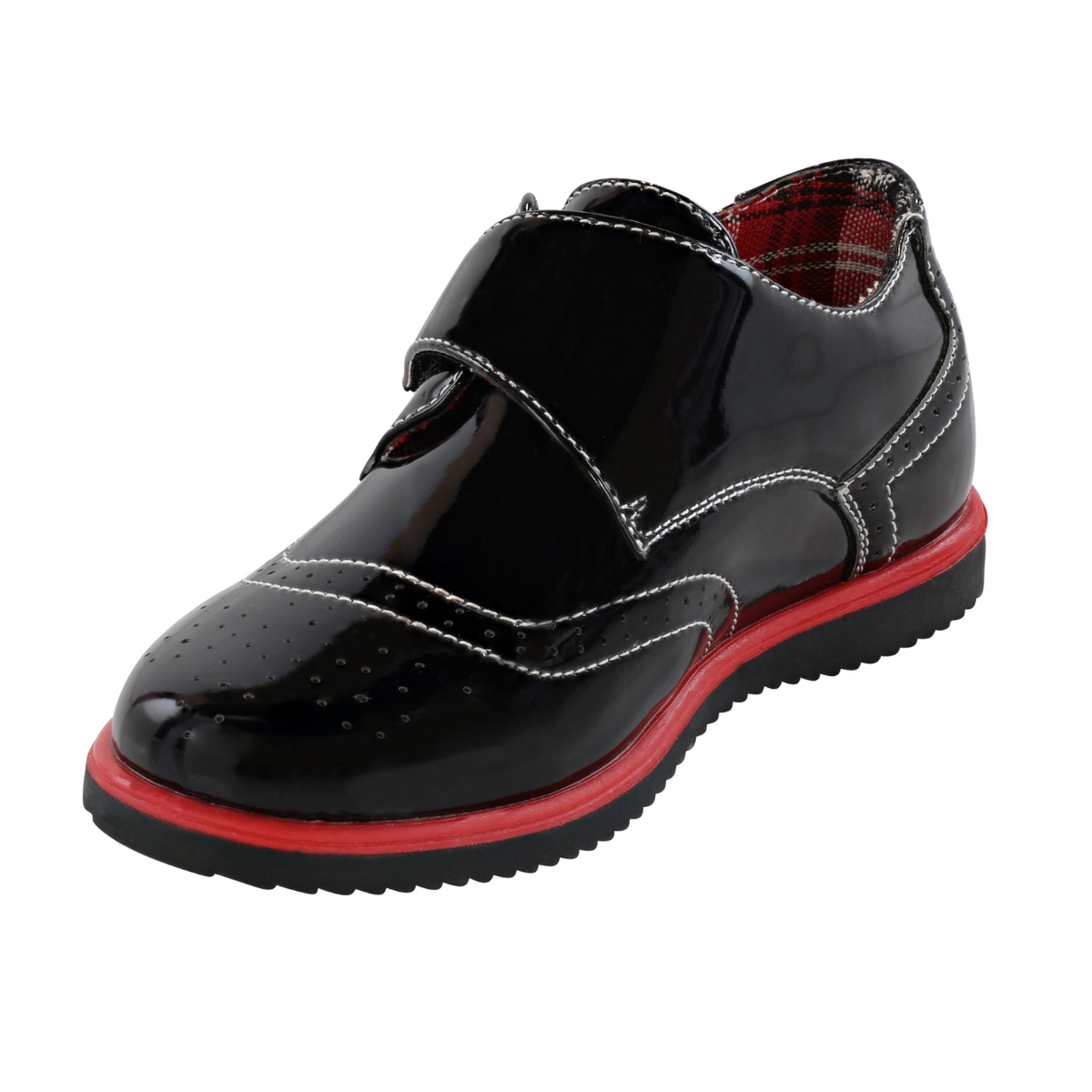 Boys’ Black Patent Velcro Dress Shoes with Red Sole