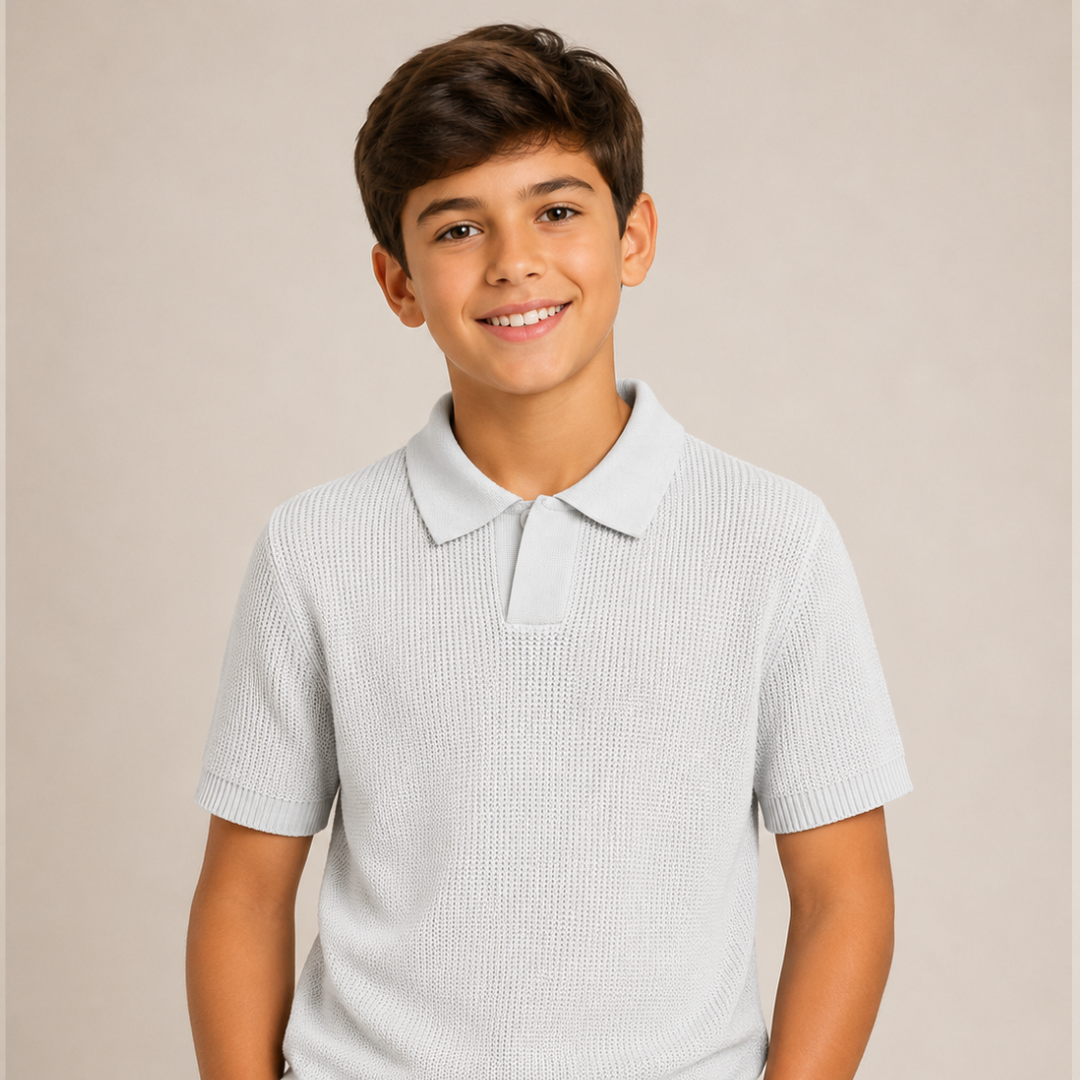 Boys' Waffle Knit Polo Sweater Shirt – White