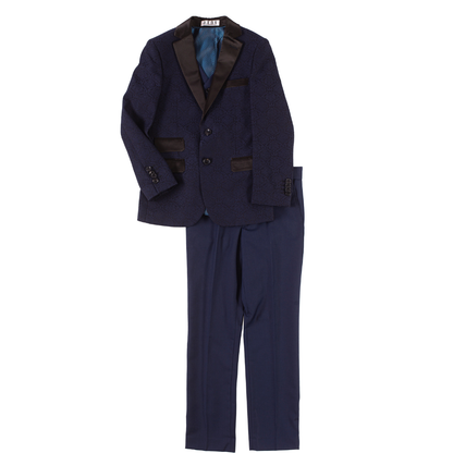 Boys Navy Blue & Black 2-Piece Tuxedo Suit – Premium Formal Blazer & Dress Pants