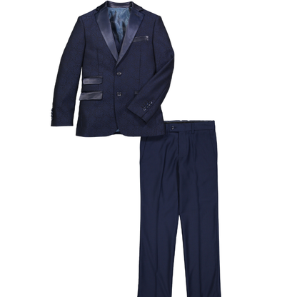 Boys Navy Blue & Black 2-Piece Tuxedo Suit – Premium Formal Blazer & Dress Pants