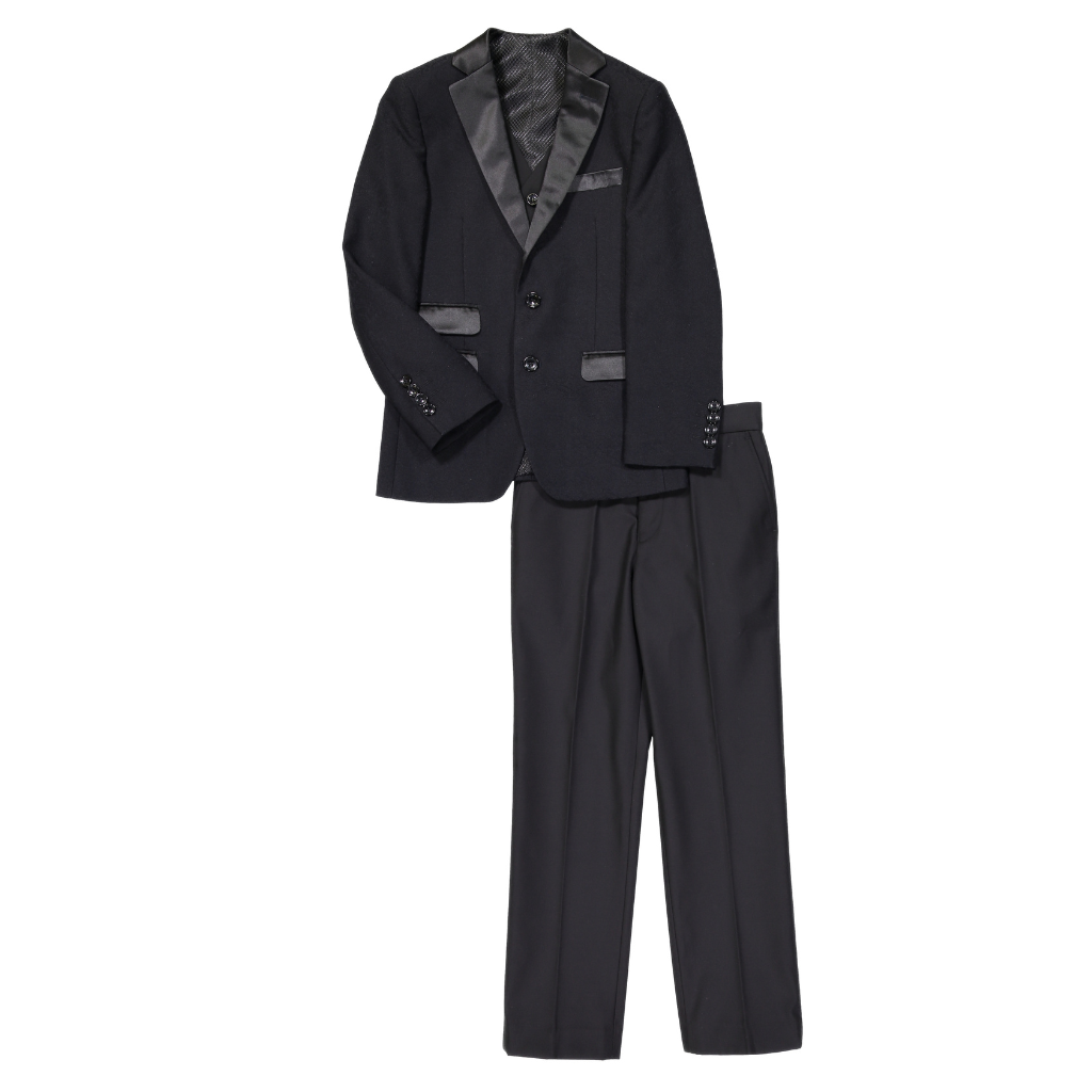 Boys Navy Blue & Black 2-Piece Tuxedo Suit – Premium Formal Blazer & Dress Pants