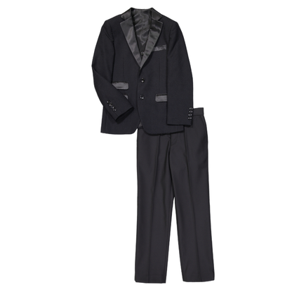 Boys Navy Blue & Black 2-Piece Tuxedo Suit – Premium Formal Blazer & Dress Pants