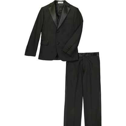Boys Classic Black 2-Piece Tuxedo Suit – Formal Blazer & Satin Trim Dress Pants