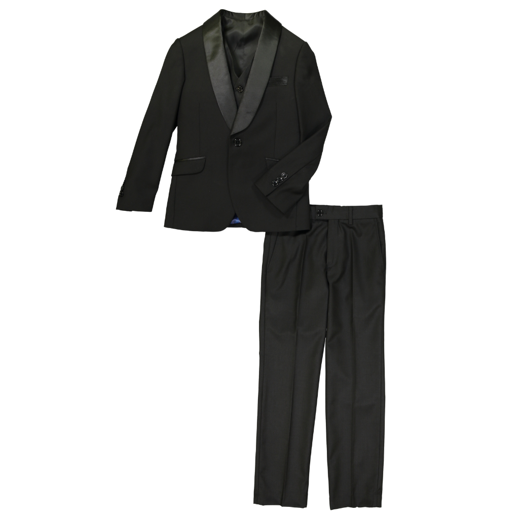 Boys Classic Black Shawl Lapel Tuxedo Suit – 2-Piece Formal Blazer & Dress Pants