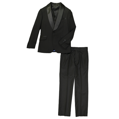 Boys Classic Black Shawl Lapel Tuxedo Suit – 2-Piece Formal Blazer & Dress Pants