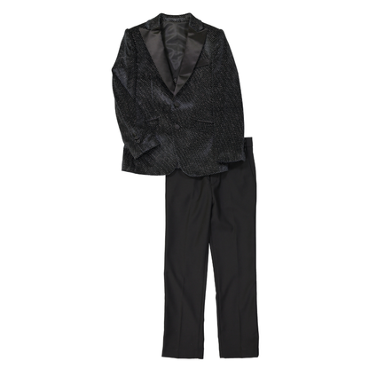 Boys Black Velvet Sparkle Tuxedo Suit Set